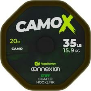 Trenzado recubierto RidgeMonkey CamoX Stiff Coated Hooklink Camo 35lb 15,9kg 20m